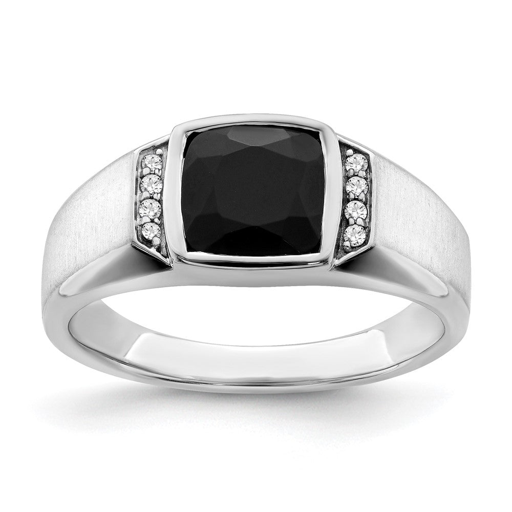 14K Weißgold Herrenring mit Onyx und echten Diamanten