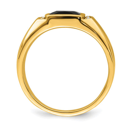 14K Gelbgold Herrenring mit Onyx und echten Diamanten