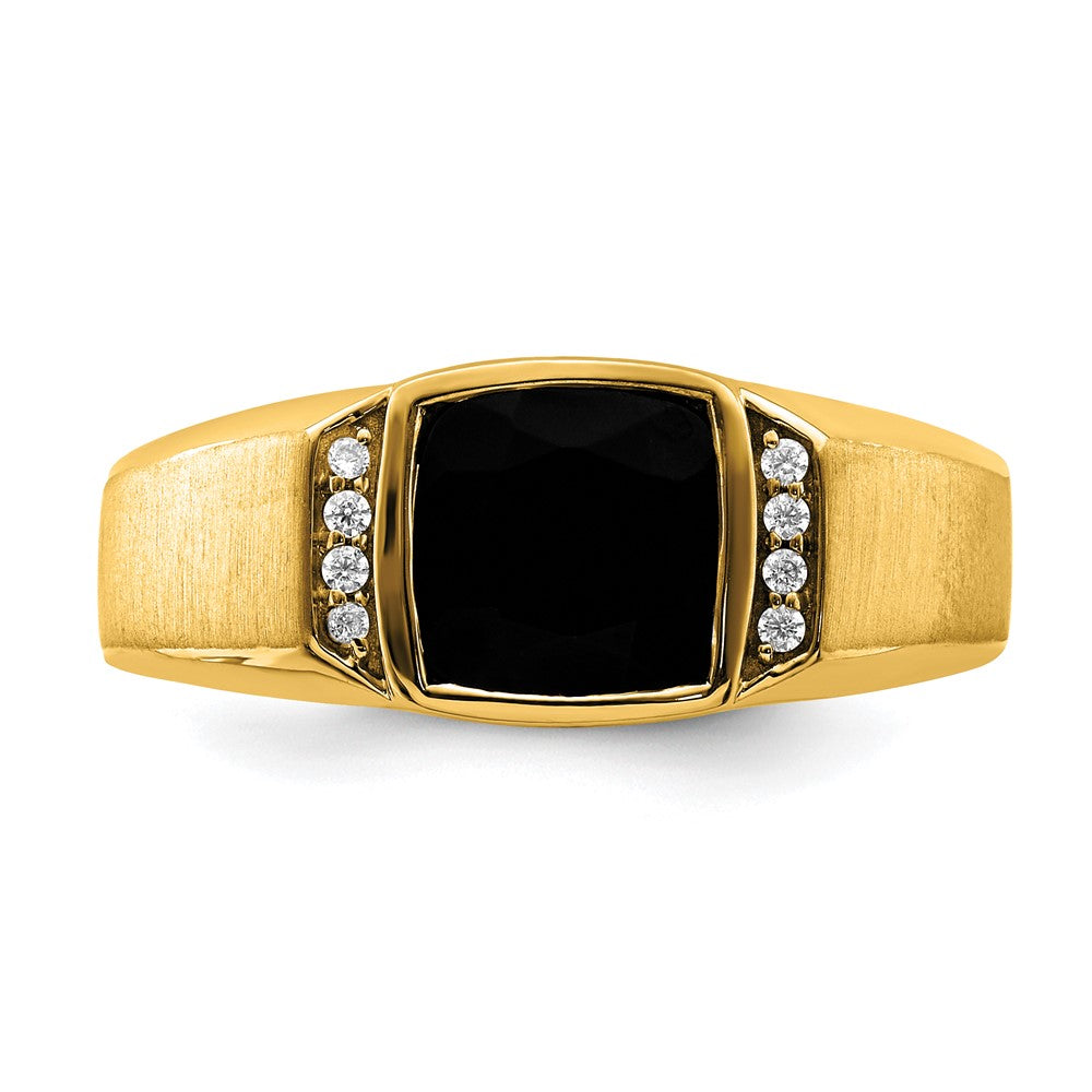 14K Gelbgold Herrenring mit Onyx und echten Diamanten