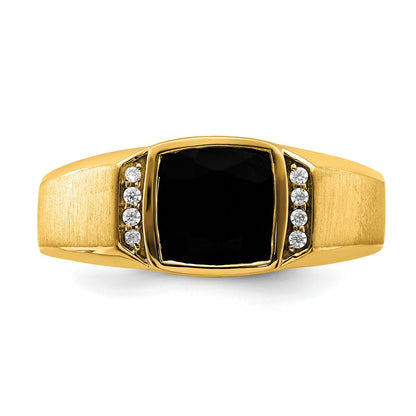 14K Gelbgold Herrenring mit Onyx und echten Diamanten