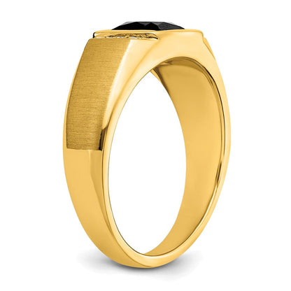 14K Gelbgold Herrenring mit Onyx und echten Diamanten