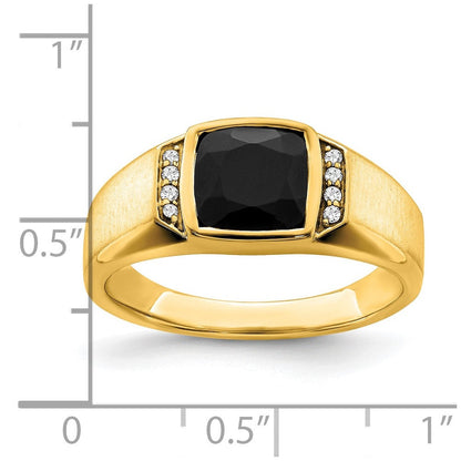 14K Gelbgold Herrenring mit Onyx und echten Diamanten