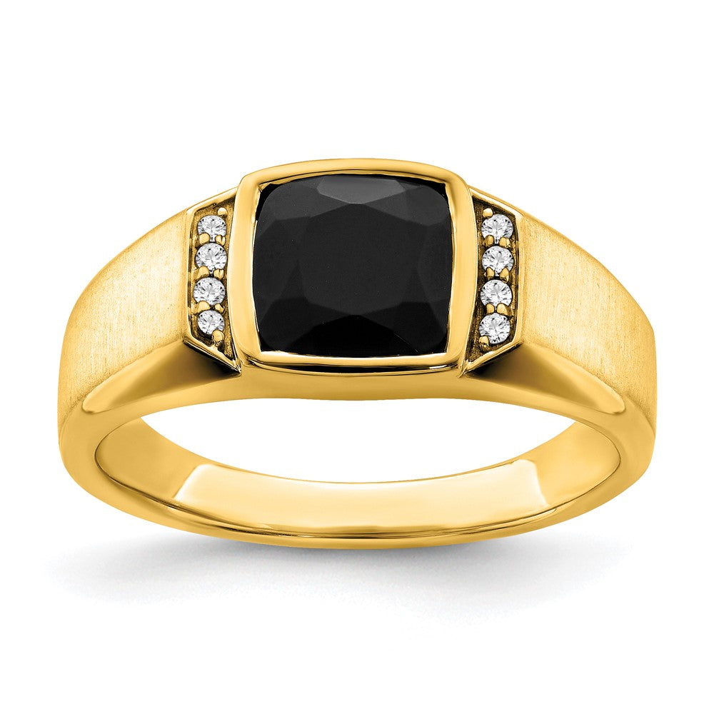 14K Gelbgold Herrenring mit Onyx und echten Diamanten