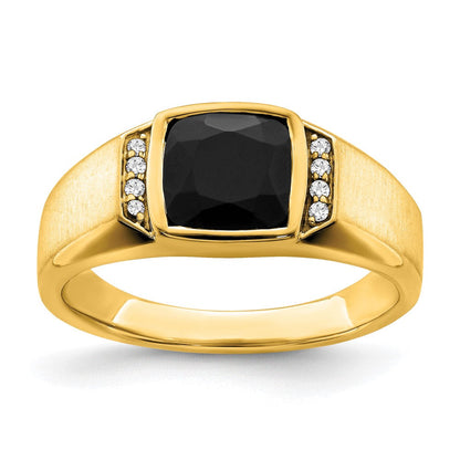 14K Gelbgold Herrenring mit Onyx und echten Diamanten