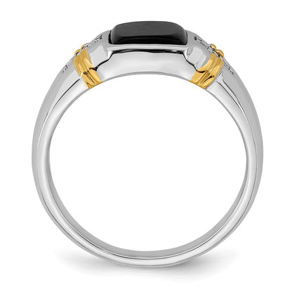 14K Bicolor Gold Herrenring mit Onyx und echten Diamanten
