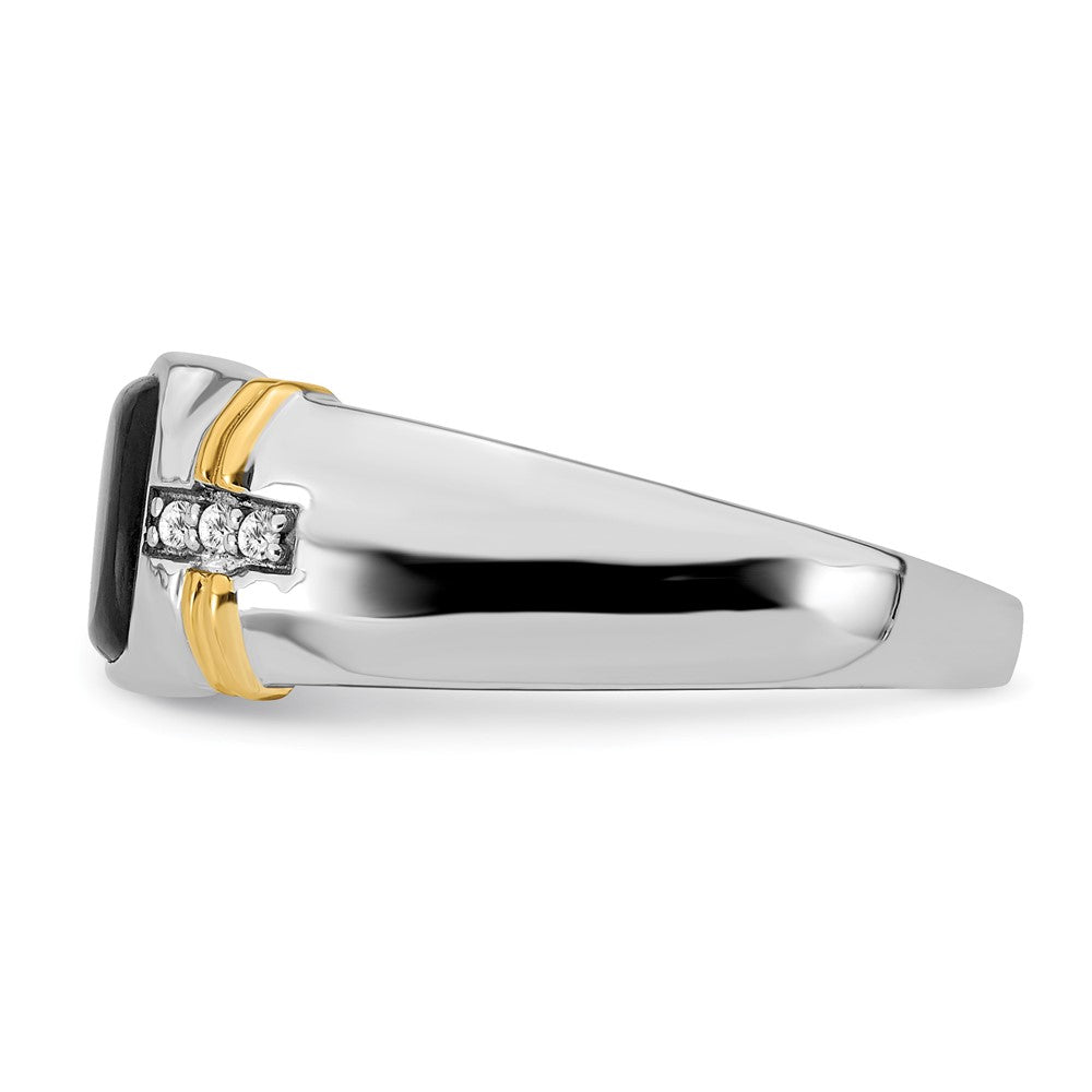 14K Bicolor Gold Herrenring mit Onyx und echten Diamanten