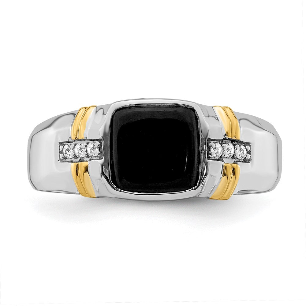 14K Bicolor Gold Herrenring mit Onyx und echten Diamanten
