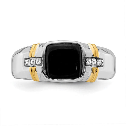 14K Bicolor Gold Herrenring mit Onyx und echten Diamanten