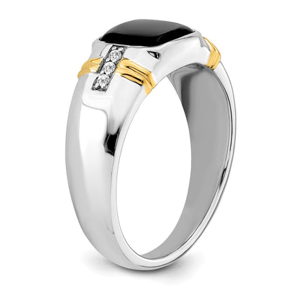 14K Bicolor Gold Herrenring mit Onyx und echten Diamanten
