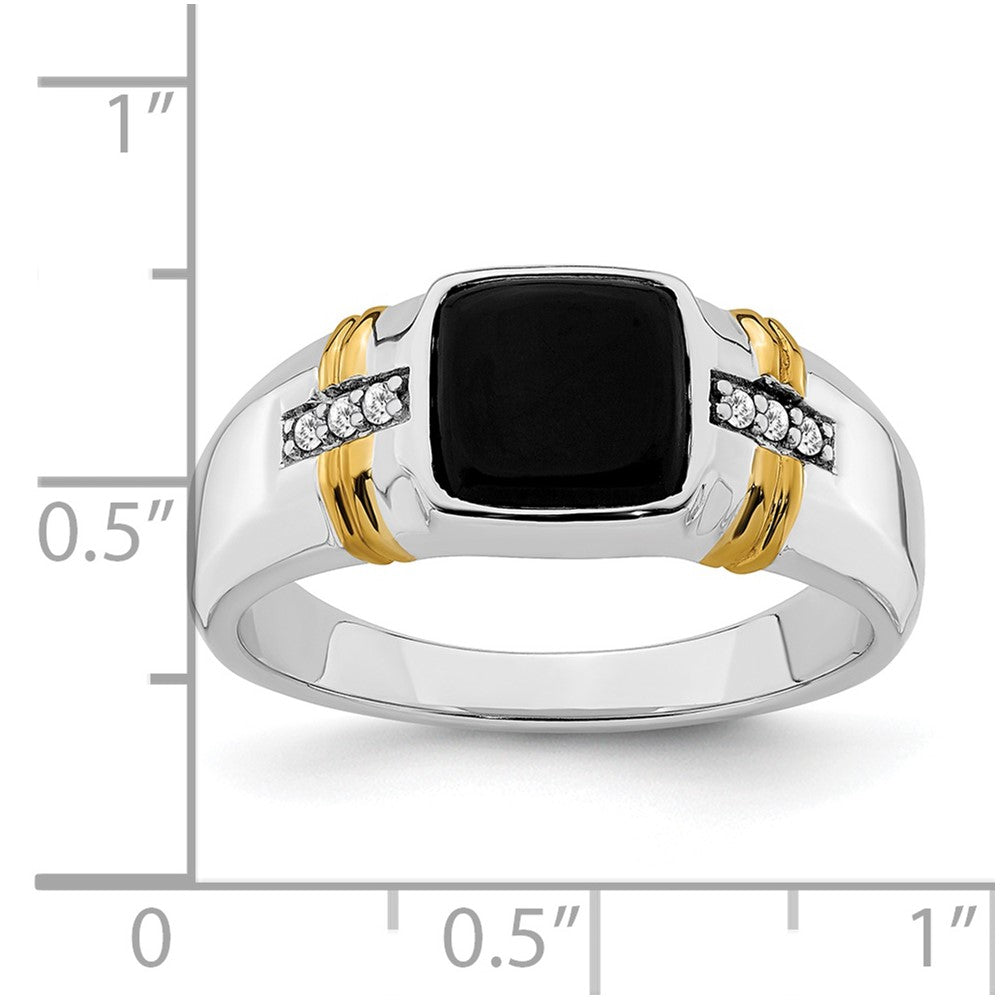 14K Bicolor Gold Herrenring mit Onyx und echten Diamanten