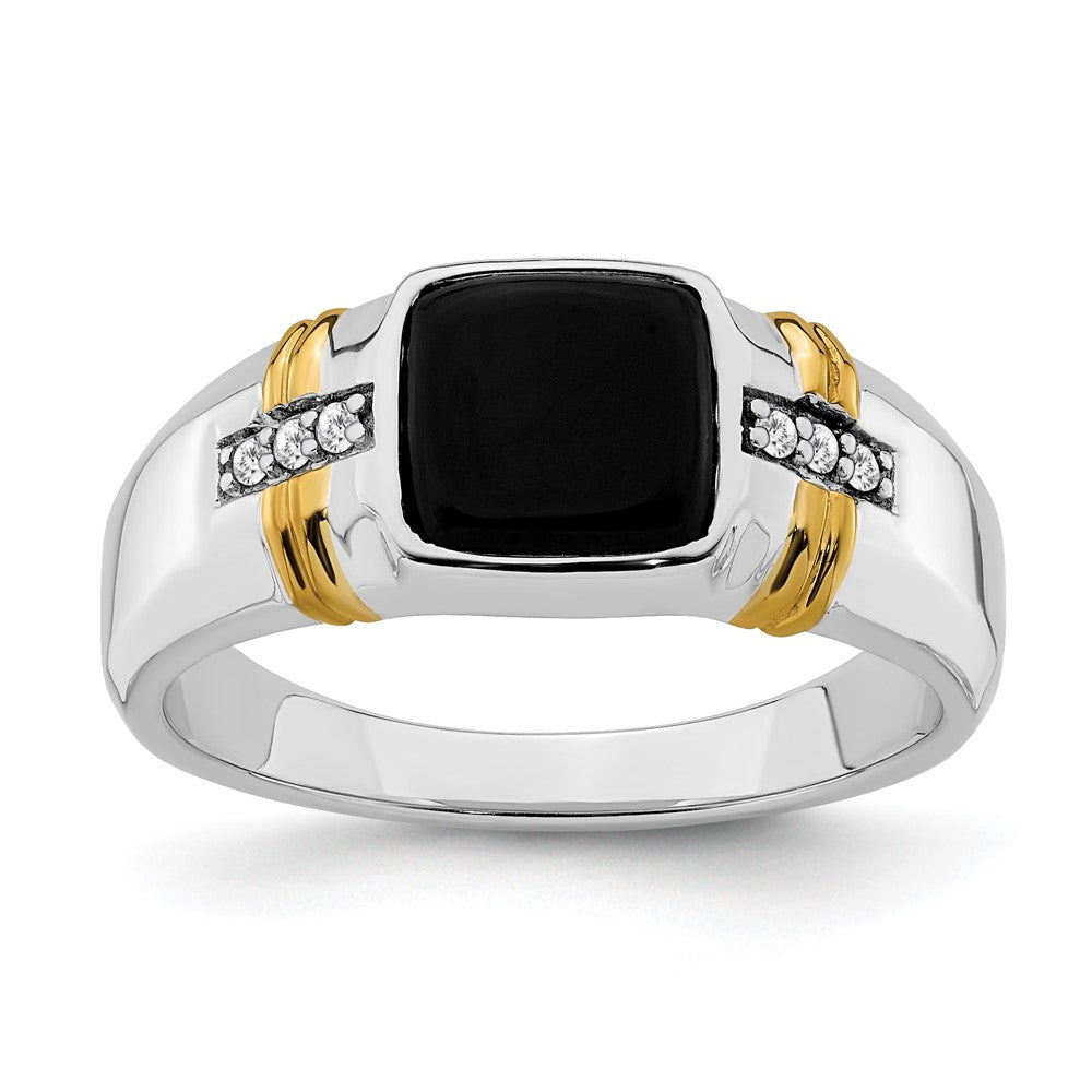 14K Bicolor Gold Herrenring mit Onyx und echten Diamanten