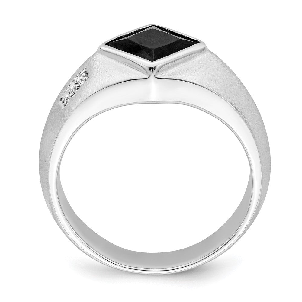 14K Weißgold Ring mit Onyx und echten Diamanten für Herren