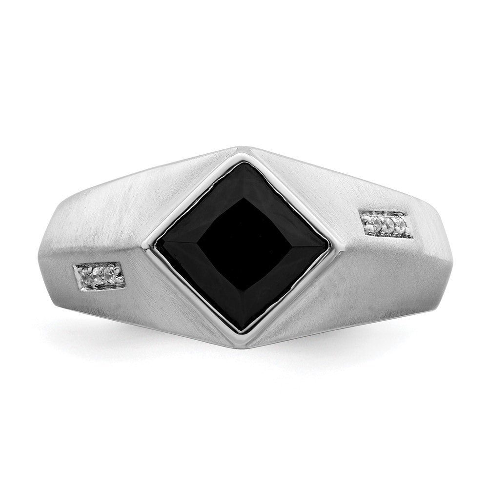 14K Weißgold Ring mit Onyx und echten Diamanten für Herren