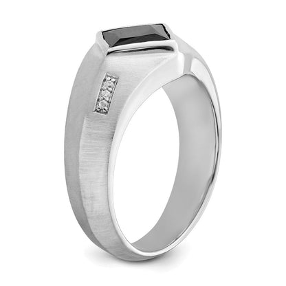 14K Weißgold Ring mit Onyx und echten Diamanten für Herren