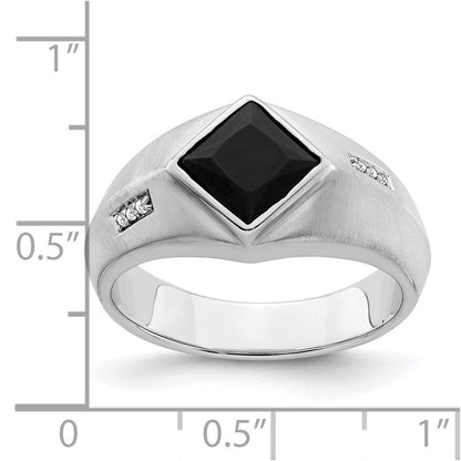 14K Weißgold Ring mit Onyx und echten Diamanten für Herren