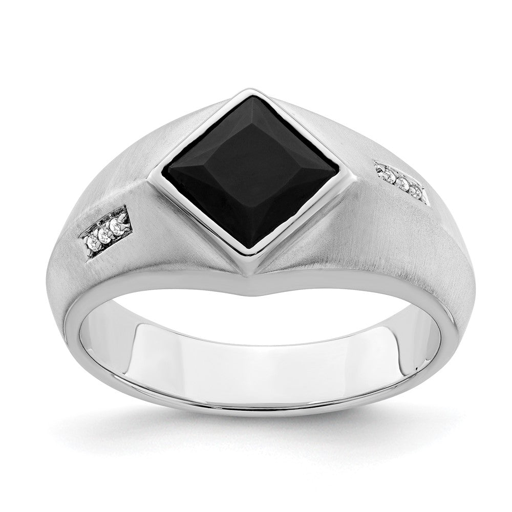 14K Weißgold Ring mit Onyx und echten Diamanten für Herren