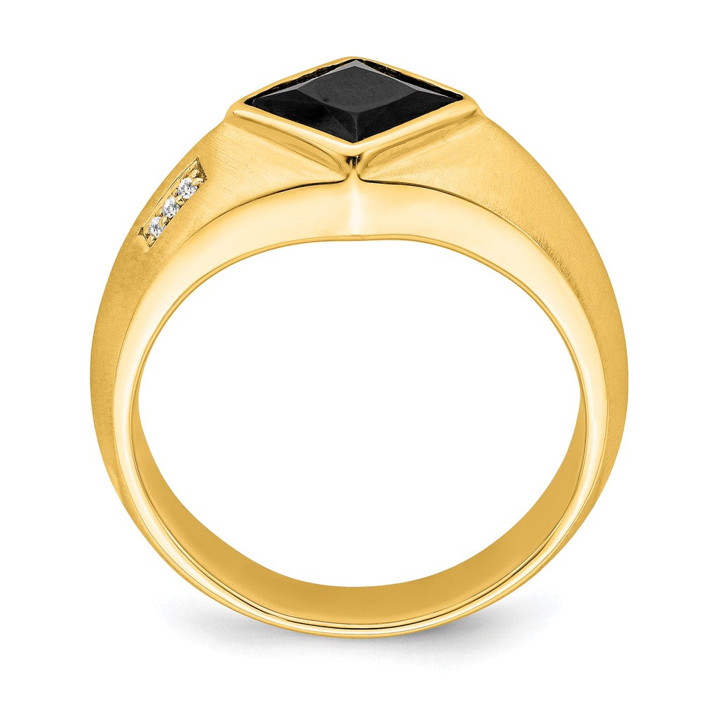 14K Gelbgold Ring mit Onyx, echten Diamanten und Satinfinish für Herren