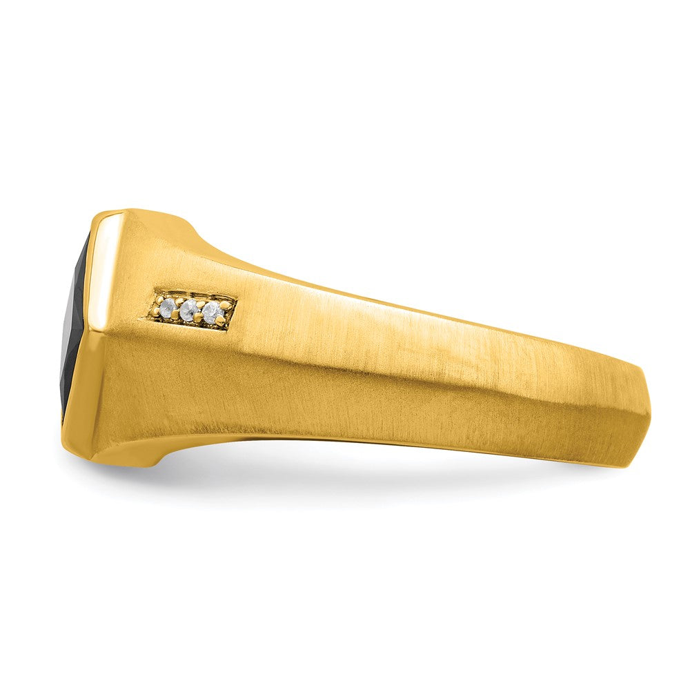 14K Gelbgold Ring mit Onyx, echten Diamanten und Satinfinish für Herren