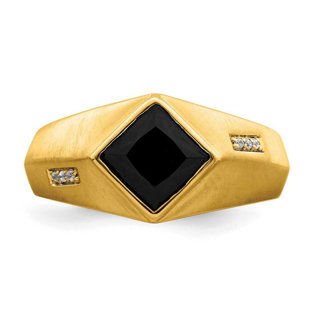 14K Gelbgold Ring mit Onyx, echten Diamanten und Satinfinish für Herren
