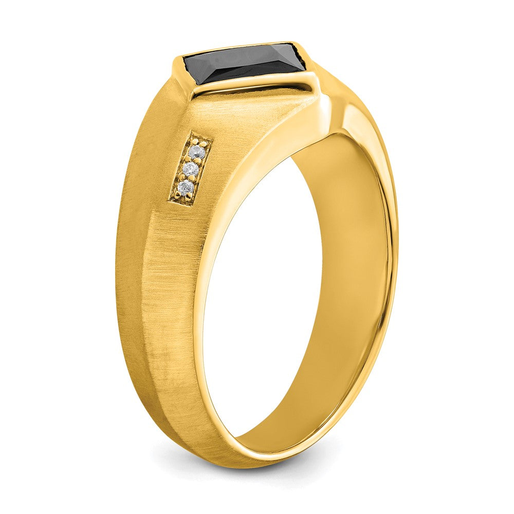14K Gelbgold Ring mit Onyx, echten Diamanten und Satinfinish für Herren