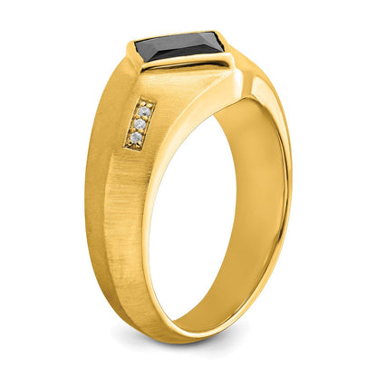 14K Gelbgold Ring mit Onyx, echten Diamanten und Satinfinish für Herren
