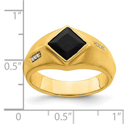 14K Gelbgold Ring mit Onyx, echten Diamanten und Satinfinish für Herren