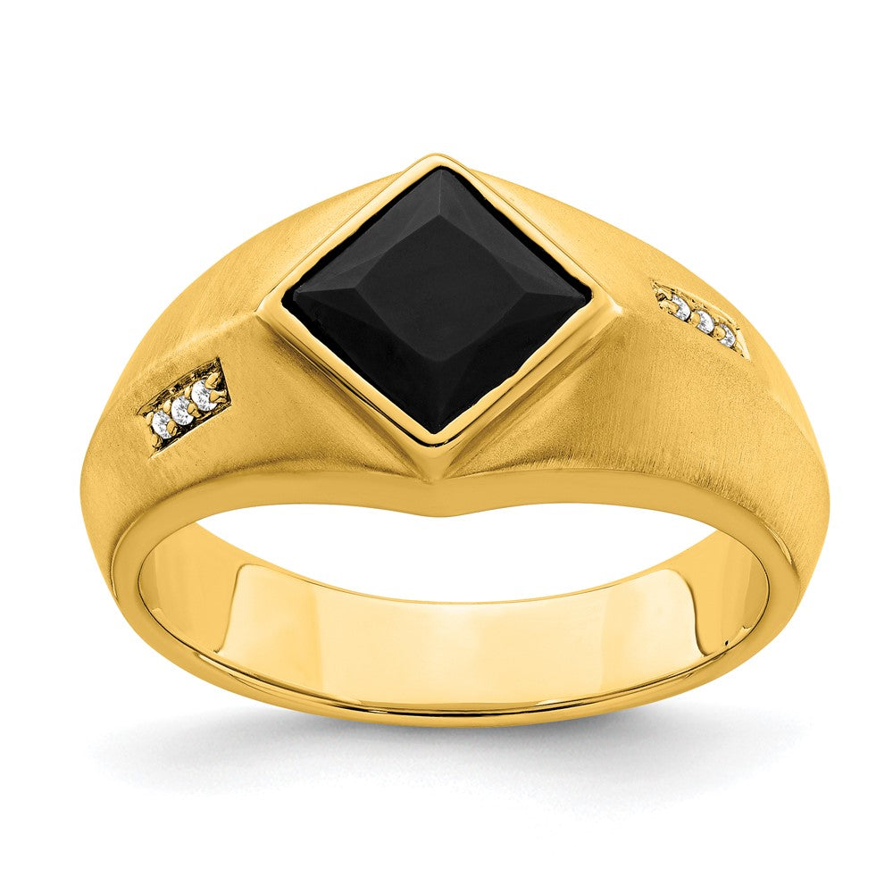 14K Gelbgold Ring mit Onyx, echten Diamanten und Satinfinish für Herren