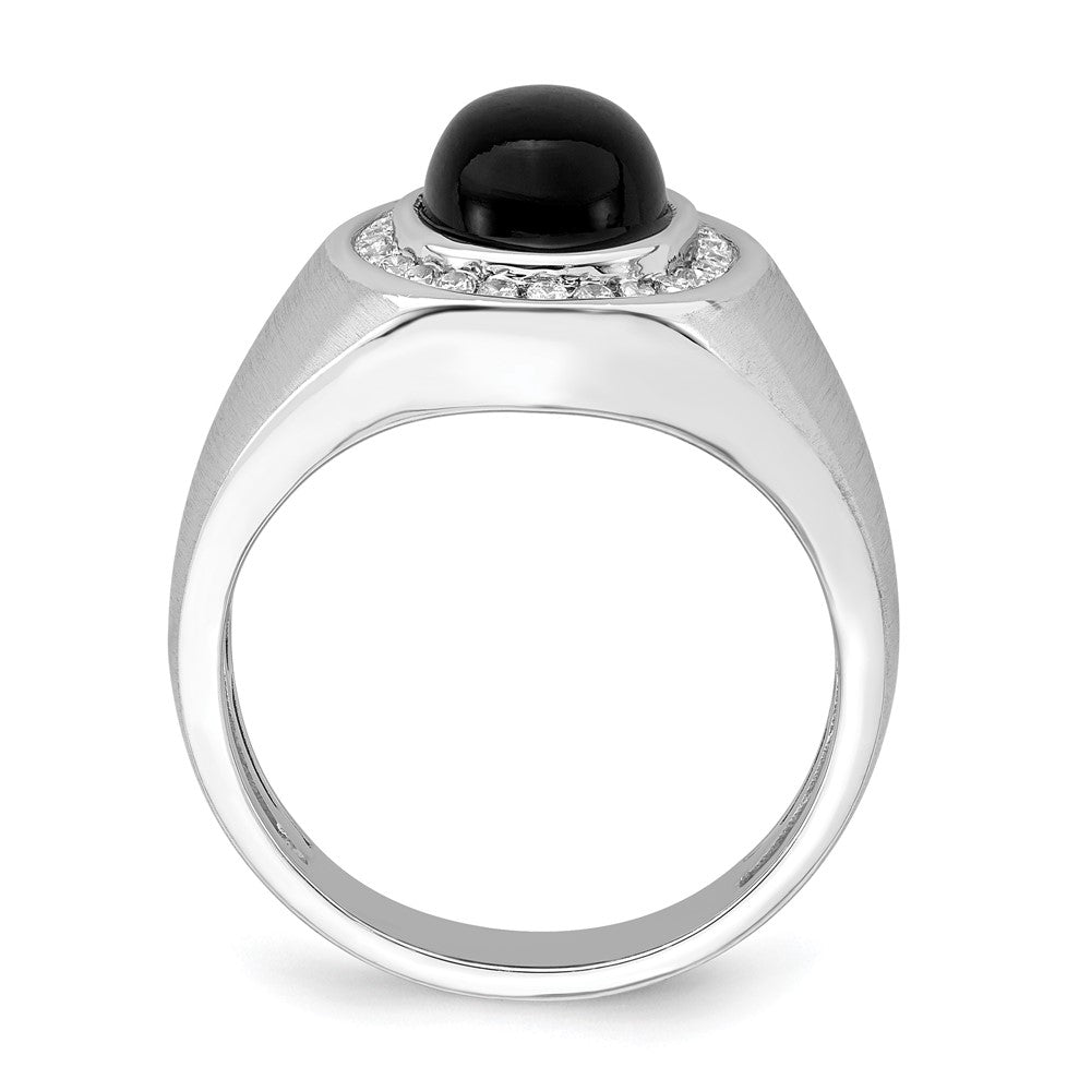 14K Weißgold Herrenring mit ovalem Onyx und echten Diamanten