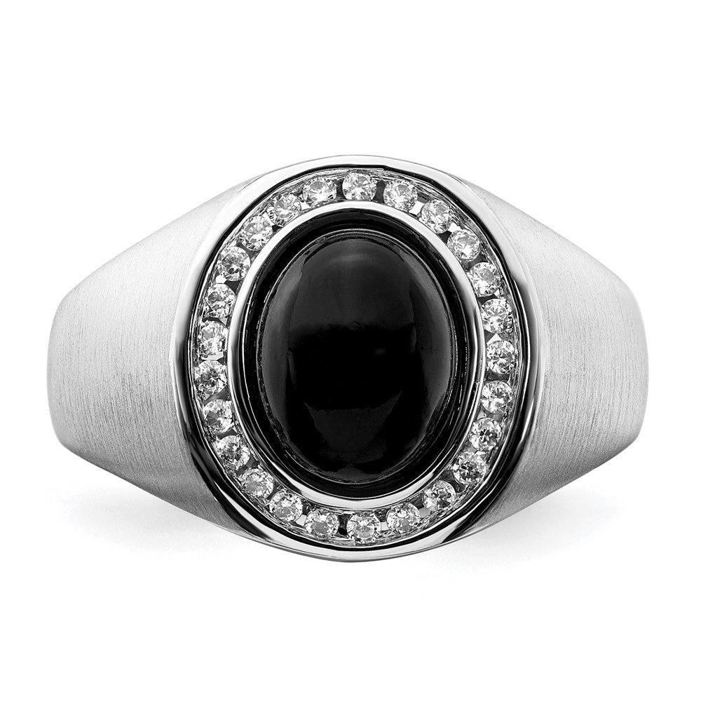 14K Weißgold Herrenring mit ovalem Onyx und echten Diamanten