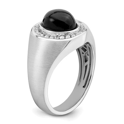 14K Weißgold Herrenring mit ovalem Onyx und echten Diamanten