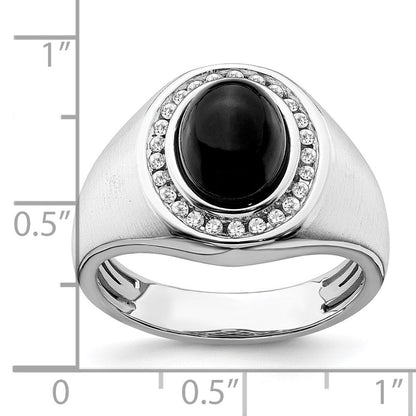 14K Weißgold Herrenring mit ovalem Onyx und echten Diamanten