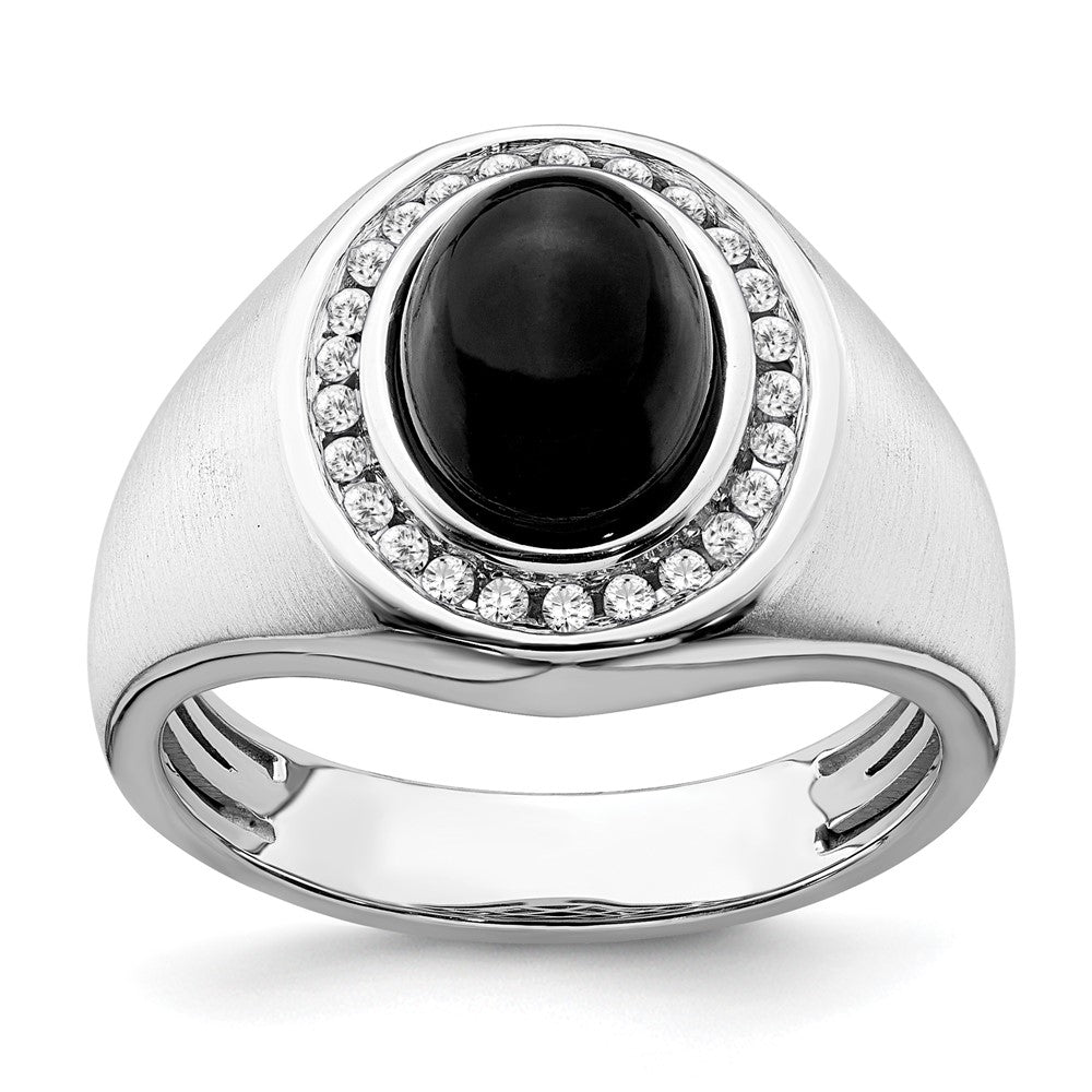 14K Weißgold Herrenring mit ovalem Onyx und echten Diamanten