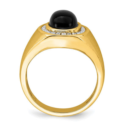 14K Gelbgold Herrenring mit 0,25 ct. Diamant aus dem Labor VS/SI+ G+ und ovalem Onyx