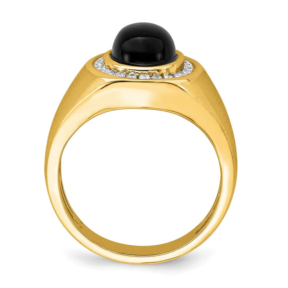 14K Gelbgold Herrenring mit ovalem Onyx und echten Diamanten