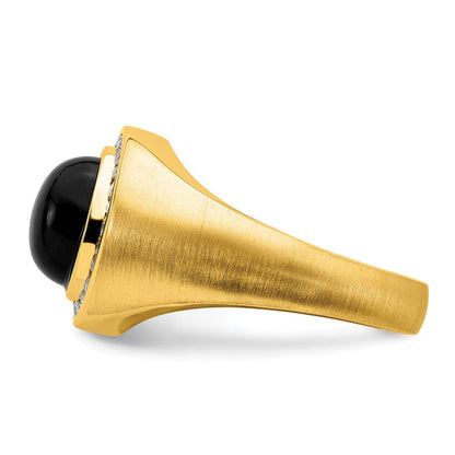 14K Gelbgold Herrenring mit 0,25 ct. Diamant aus dem Labor VS/SI+ G+ und ovalem Onyx