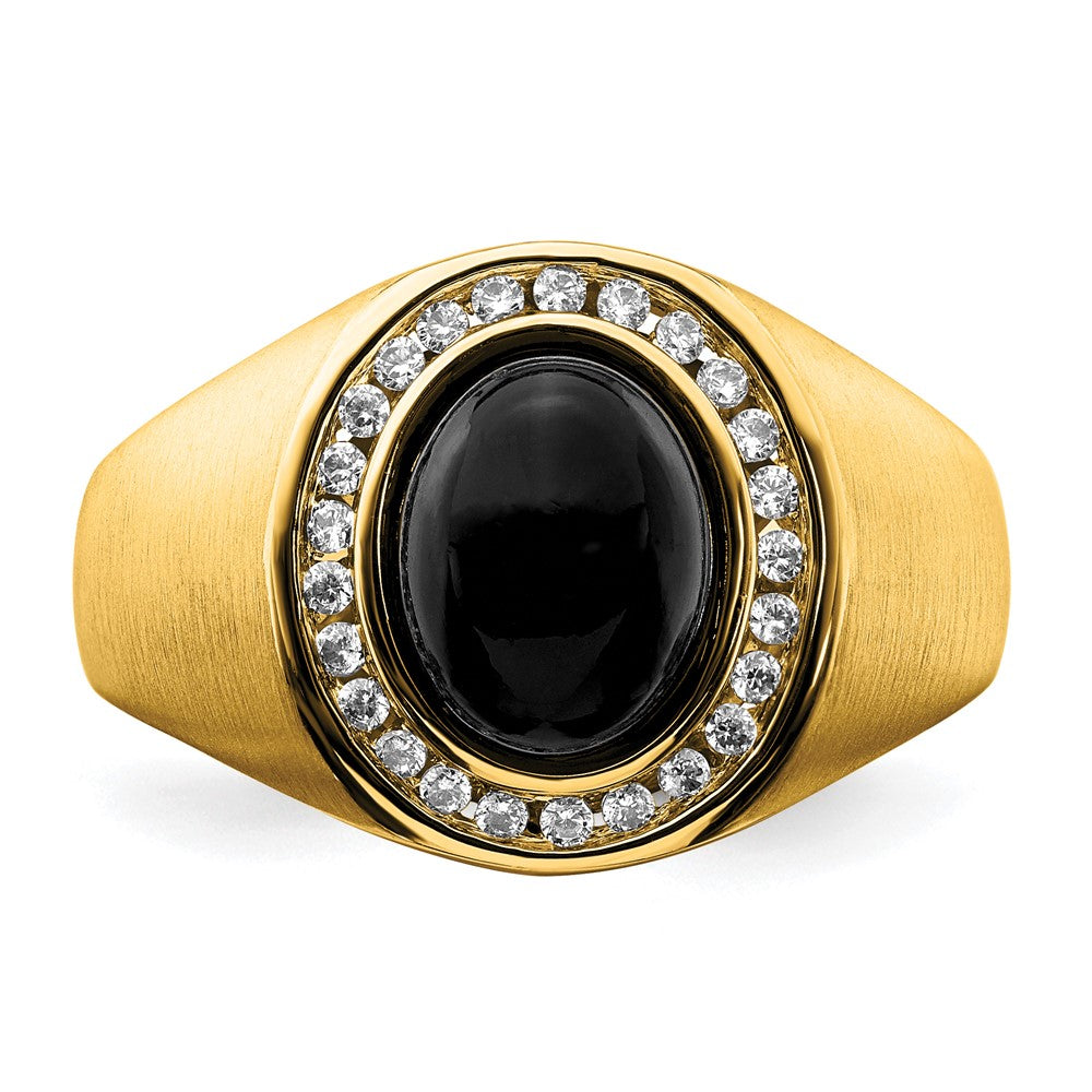 14K Gelbgold Herrenring mit ovalem Onyx und echten Diamanten