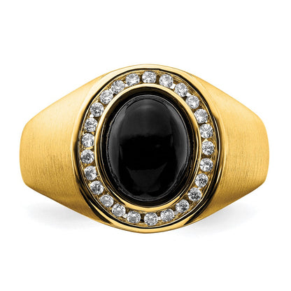 14K Gelbgold Herrenring mit ovalem Onyx und echten Diamanten
