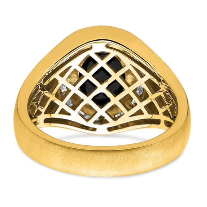 14K Gelbgold Herrenring mit ovalem Onyx und echten Diamanten