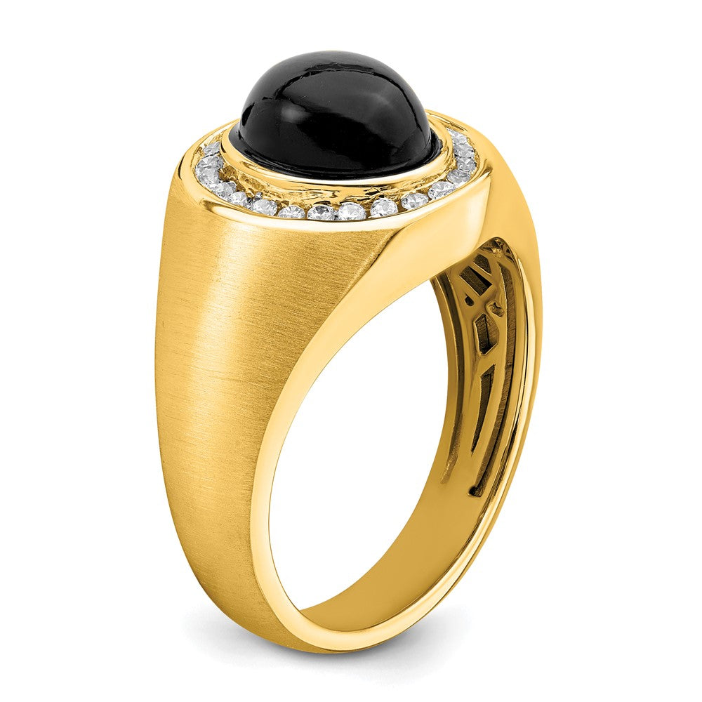 14K Gelbgold Herrenring mit 0,25 ct. Diamant aus dem Labor VS/SI+ G+ und ovalem Onyx