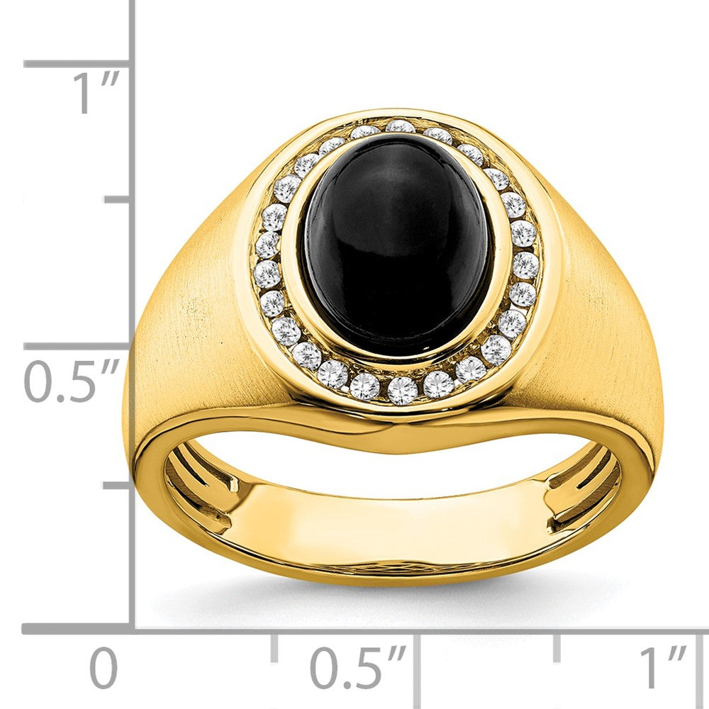 14K Gelbgold Herrenring mit ovalem Onyx und echten Diamanten