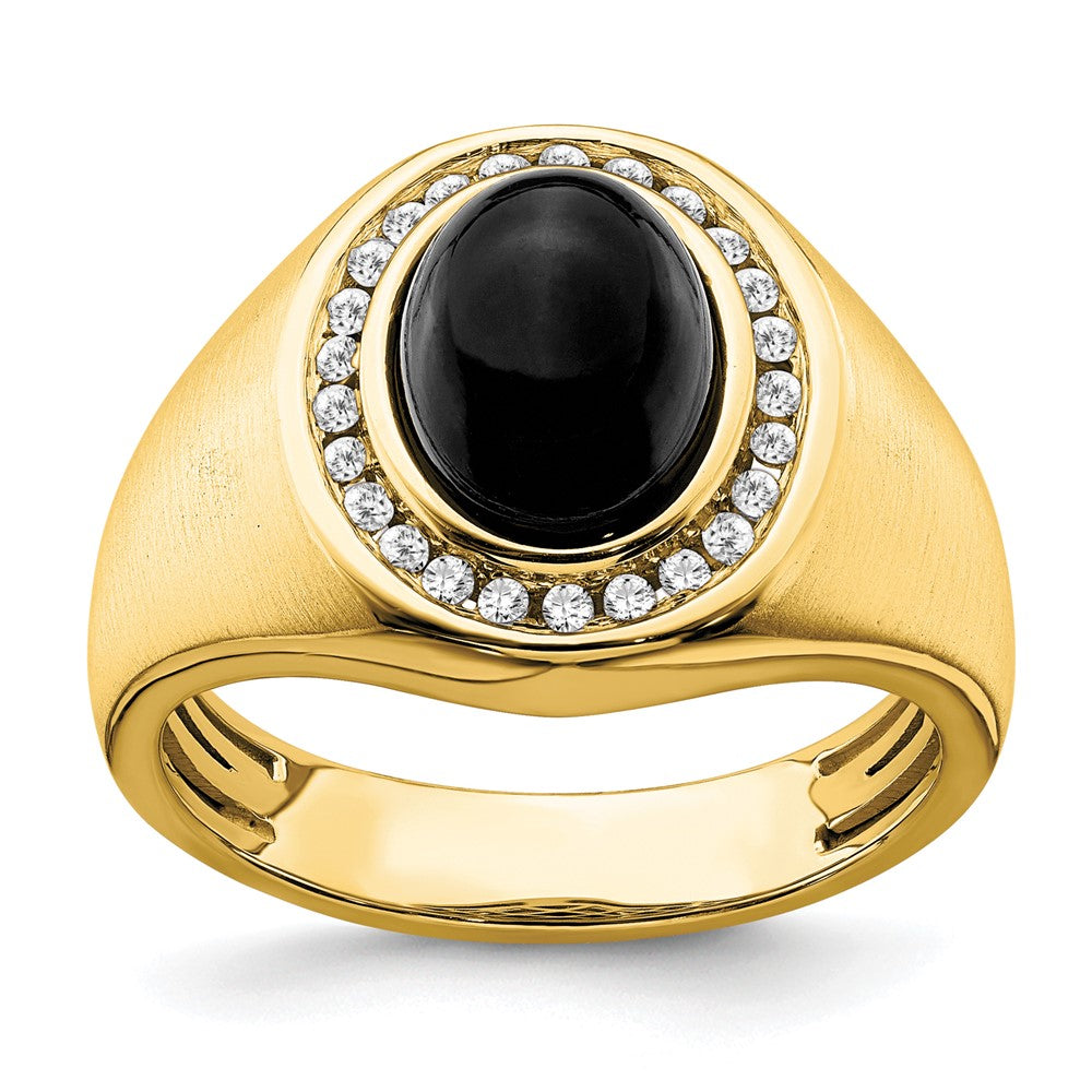 14K Gelbgold Herrenring mit ovalem Onyx und echten Diamanten