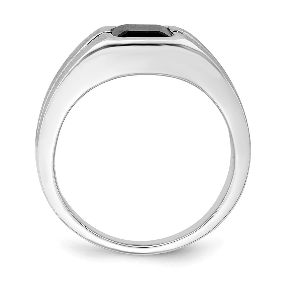 14K Weißgold Herrenring mit Onyx und echtem Diamant