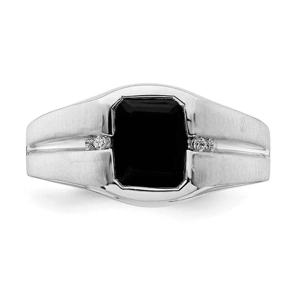 14K Weißgold Herrenring mit Onyx und echtem Diamant