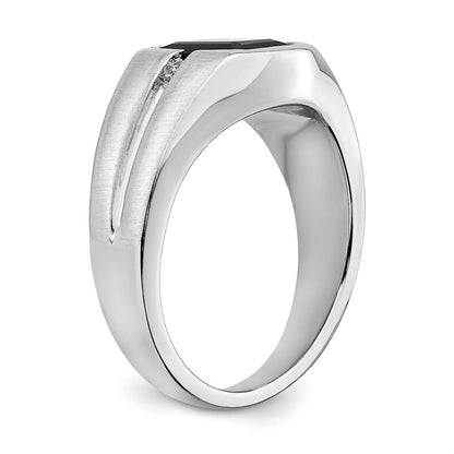 14K Weißgold Herrenring mit Onyx und echtem Diamant