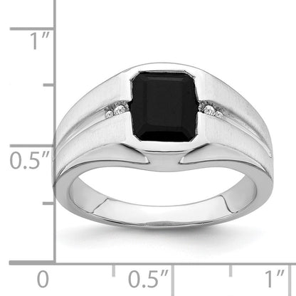 14K Weißgold Herrenring mit Onyx und echtem Diamant