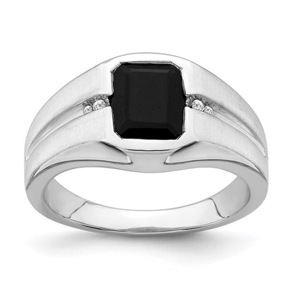 14K Weißgold Herrenring mit Onyx und echtem Diamant