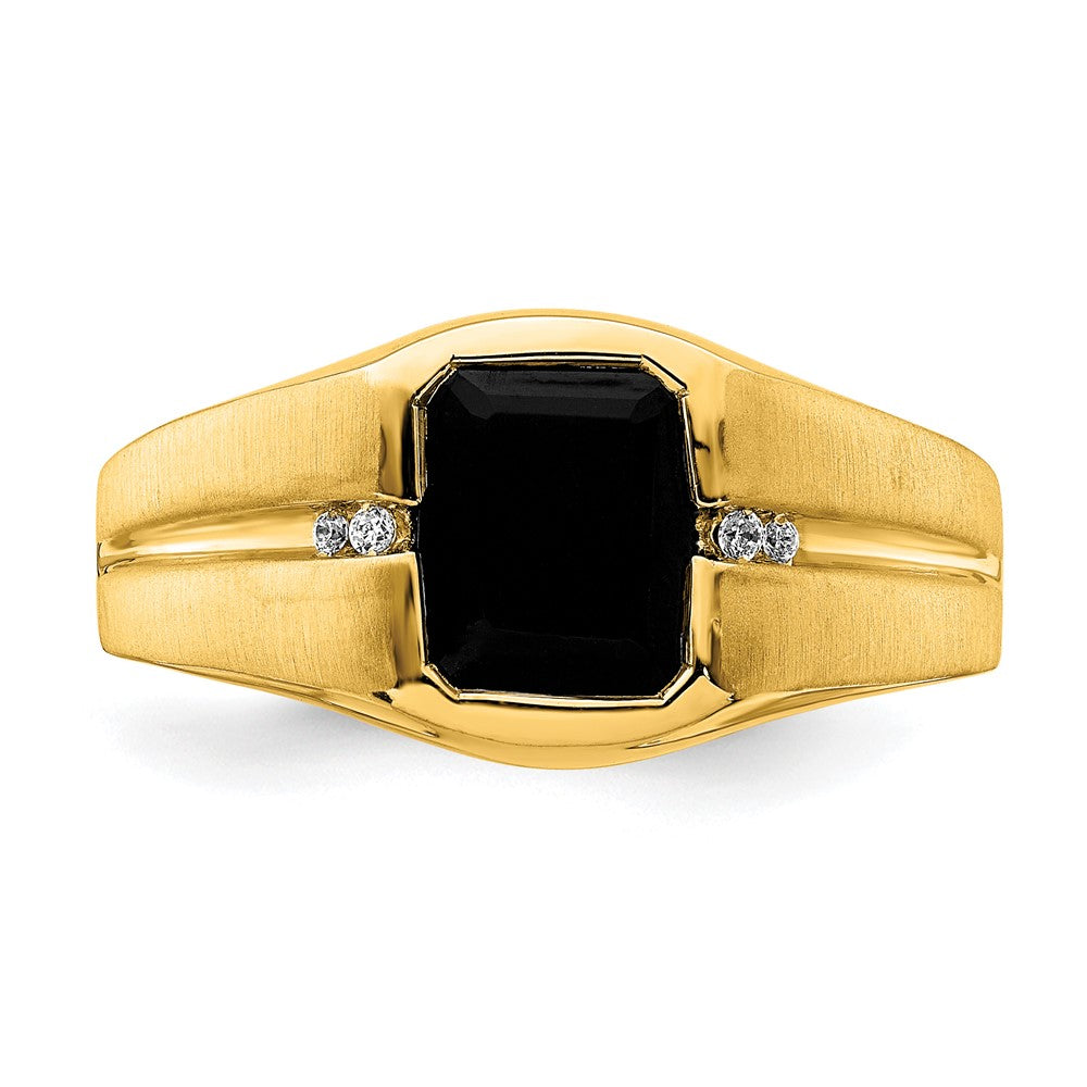 14K Gelbgold Herrenring mit Onyx und echten Diamanten