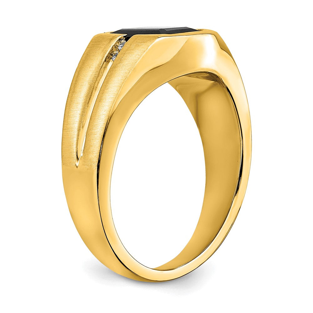14K Gelbgold Herrenring mit Onyx und echten Diamanten