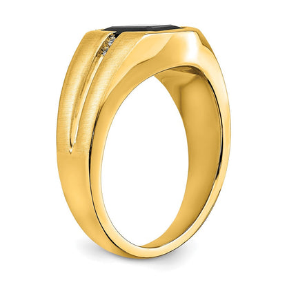 14K Gelbgold Herrenring mit Onyx und echten Diamanten