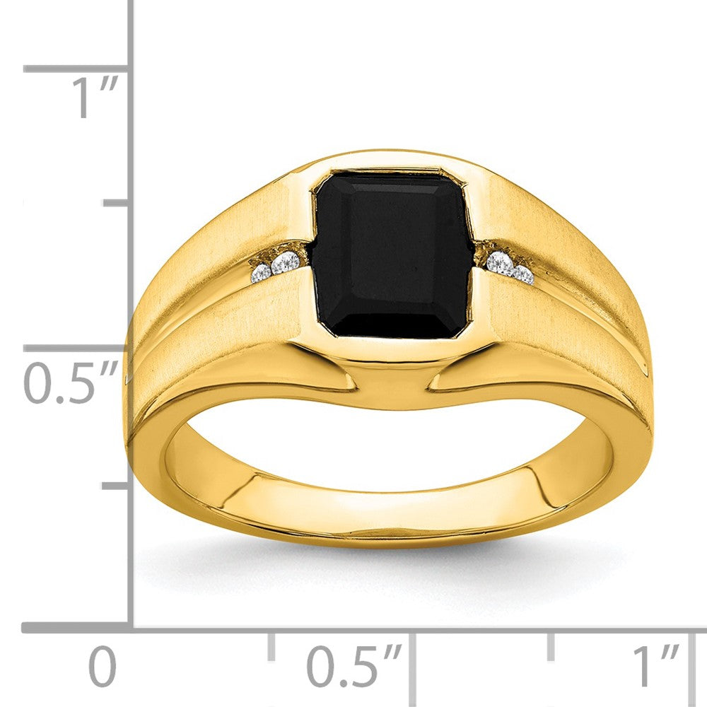 14K Gelbgold Herrenring mit Onyx und echten Diamanten